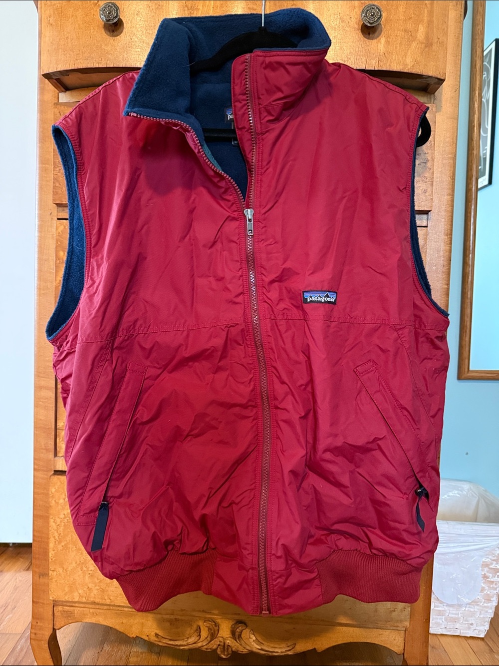Patagonia Red  Shell  Vest with Navy Synchilla fleece Lining